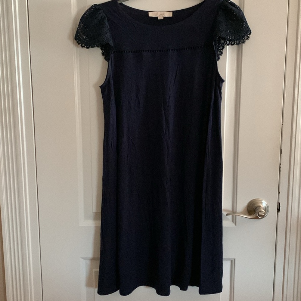 Loft Navy Blue Dress Lace Sleeves